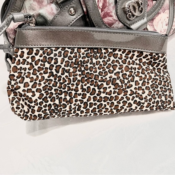 Sharif 1827 Pink/Silver Floral Shoulder Bag With Detachable Mirrored Pouch NWOT - Picture 5 of 14